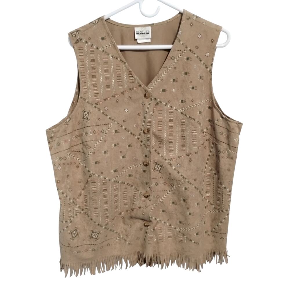 Bentley Plus Women's 1X Southwest Western Painted Aztec Fringe Country‎ Vest